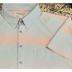Mizzen Main S/S Button Shirt Men Performance Trim Fit Red White Blue Striped XXL